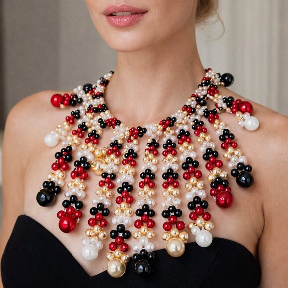 Pearl Bubble Collar Statement Necklace - Picture 2 of 5